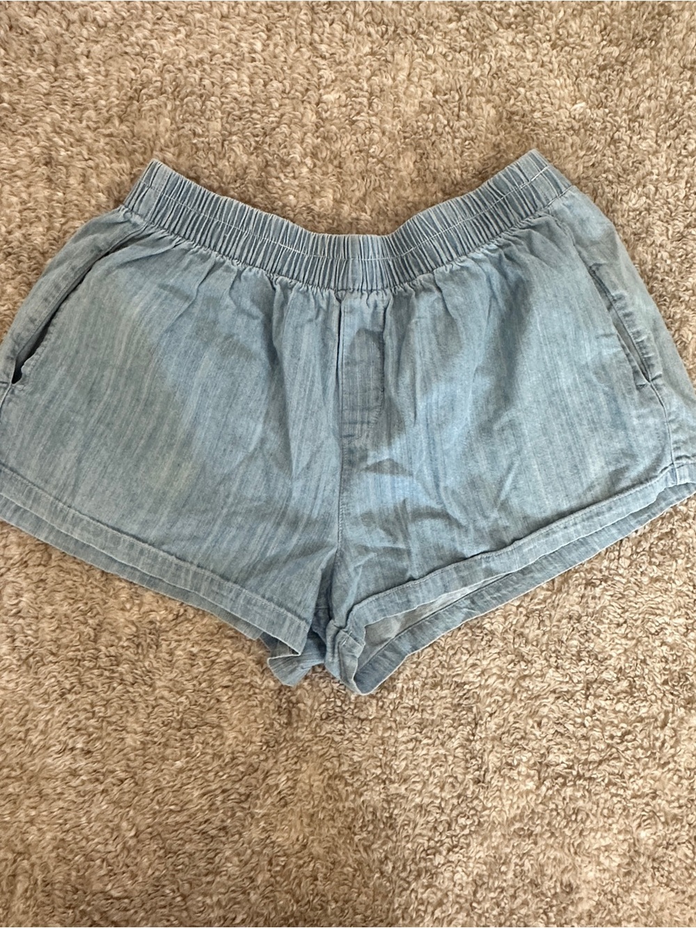 Active USA Light Blue High-Waist Elastic Denim-Style Shorts